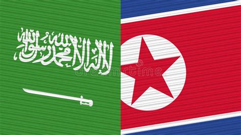 North Korea And Saudi Arabia Flags Together Fabric Texture Illustration