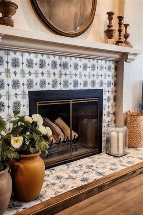 Tiled Fireplace Rustic Spanish Decorative Tiles Framing A Fireplace In
