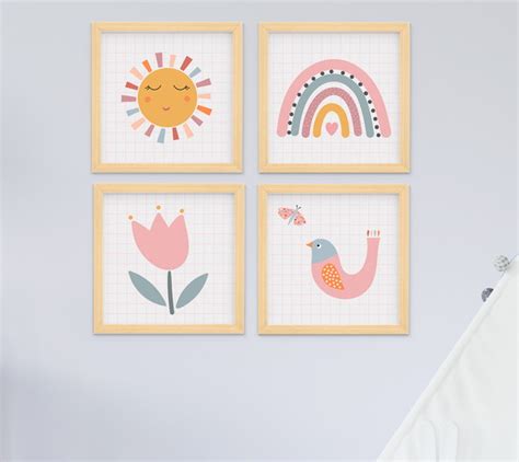 Quadro Infantil Beb Menina Jardim Sol Passarinho Arco Ris