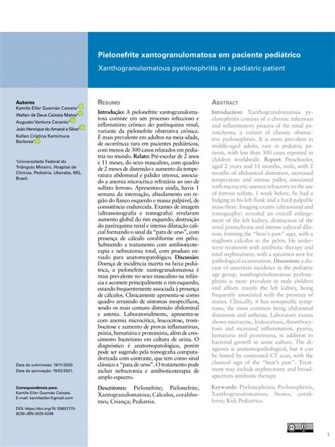 Pdf Xanthogranulomatous Pyelonephritis In A Pediatric Patient