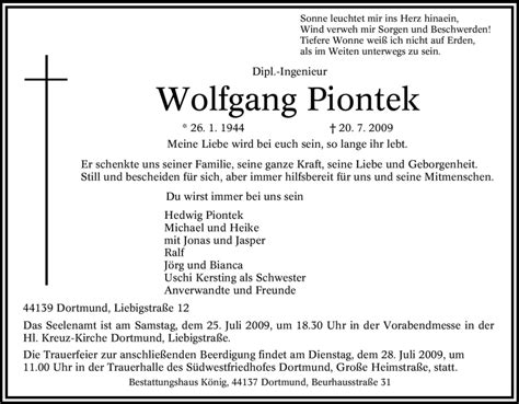 Traueranzeigen Von Wolfgang Piontek Trauer In NRW De