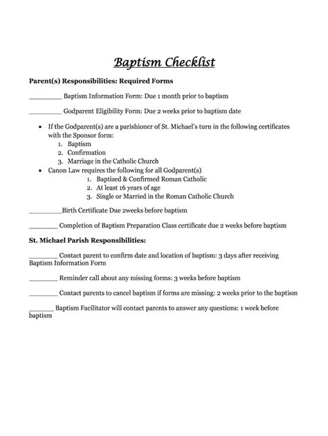 Fillable Online Baptism Information Form Saint Michael Parish Fax Email Print Pdffiller