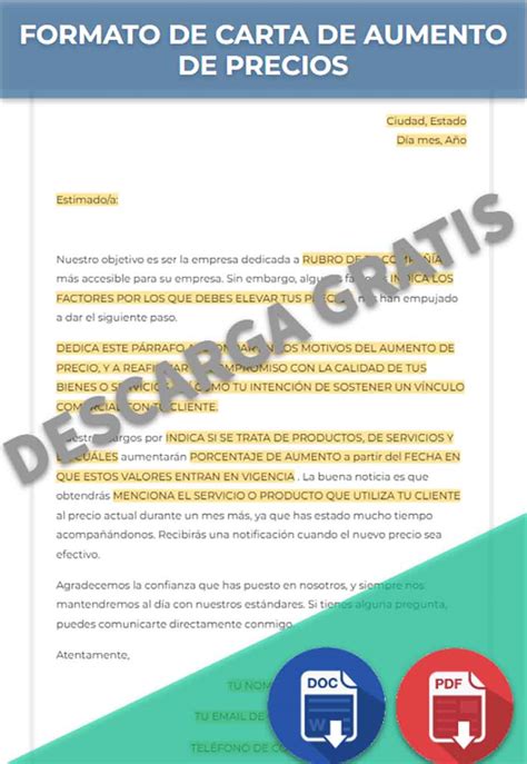 Carta De Aumento De Precios Ejemplos Y Formatos Word Pdf