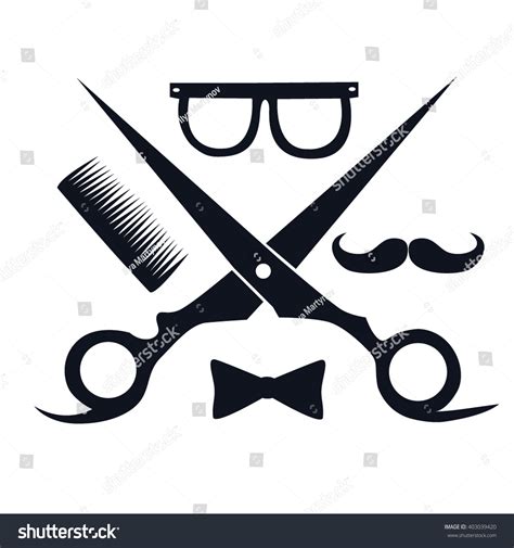 Barbershop Logo Scissors Mustache Comb Barbershop Stock Vector