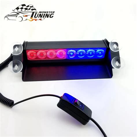 8 LED rojo azul para coche luz Flash estroboscópica de policía para