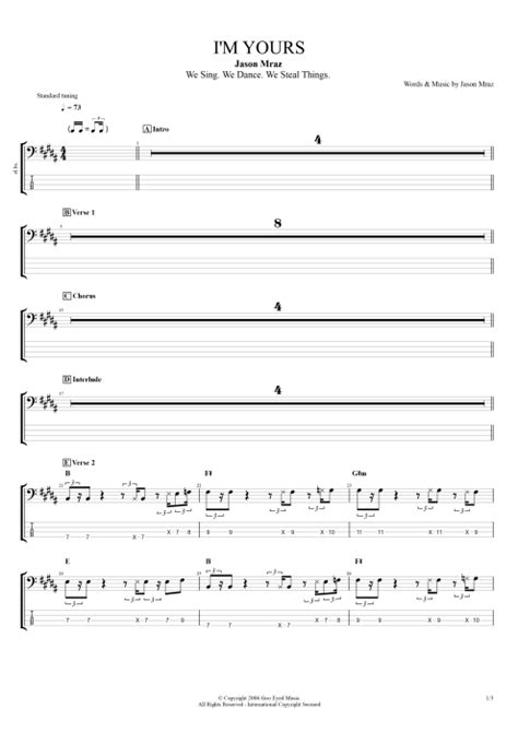 Tablature I M Yours De Jason Mraz Guitar Pro Guitares Et Piste D