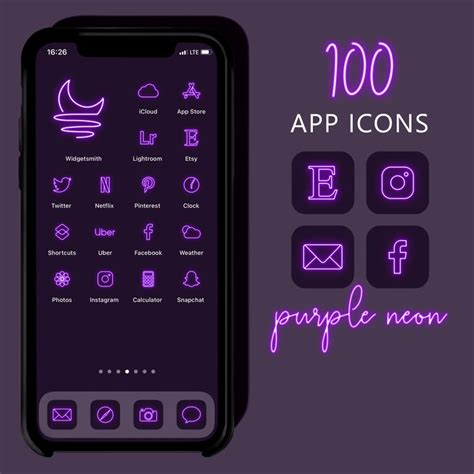 100 Purple Neon App Icons Neon Aesthetic IOS 14 Icons IPhone Etsy