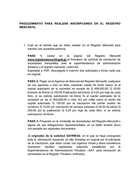 Procedimientos Para Inscripciones En El Registro Mercantil Pdf