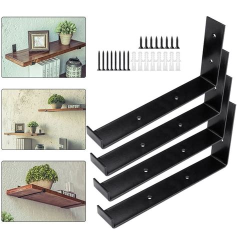 4 Pack Wall Shelf Brackets Black 110lbs Heavy Duty Hook Shelf Wall