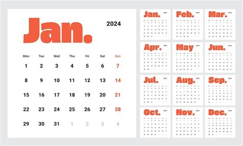 Premium Vector Minimalist Style Monthly Calendar Template For 2024