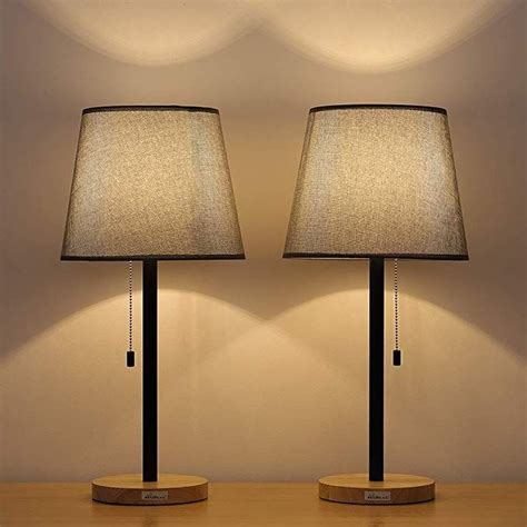 Haitral Modern Table Lamps Minimalist Bedside Lamps Set Of 2 With Solid Wood Base And Pull Chain