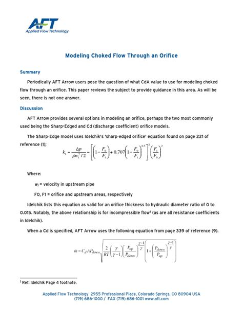 PDF AFT Modeling Choked Flow Through Orifice DOKUMEN TIPS