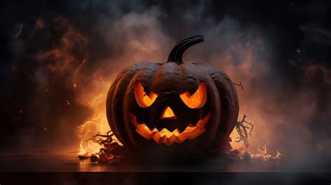 Halloween pumpkin Wallpaper 4K, Fire, AI art, Scary, 5K