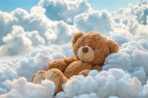 Cute Baby Teddy Bear Sleeping On The Cloud Relax And Dream Stock Image