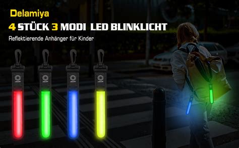 Delamiya 4 Stück LED Blinklicht Reflektierende Anhänger 3 Modi LED