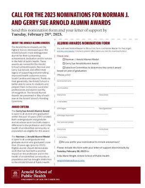 Fillable Online Alumni Awards Nomination Form Fax Email Print Pdffiller