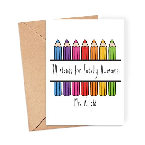 Personalised TA Card Ta Stands For Totally Awesome Teacher Card End Of