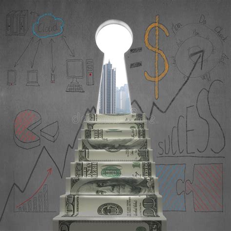 Money Stairs To Key Shape Door With Business Doodles Stock Illustration