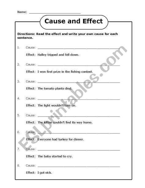 Identifying Cause And Effect Worksheets