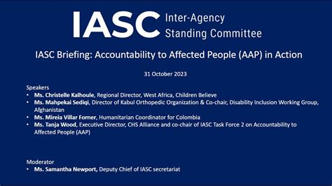 Iasc Briefing On Accountability To Affected People Aap In Action Youtube