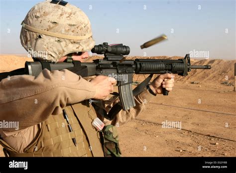 Us Marine Firing A M16a4 Rifle On A Practice Range In Iraq In 2007