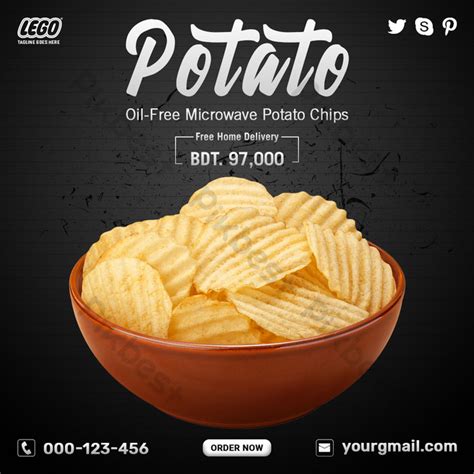 Restaurant Fast Food Potato Chips Social Media Post Design Template