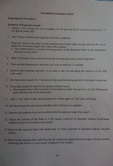 Solved Fischer Esterification Pre Lab Questions 1 Fill In