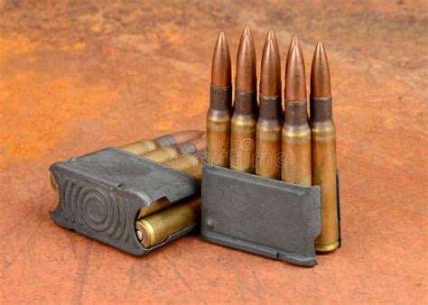 M1 Garand Rifle Clips And Ammunition On White Background Stock Photo