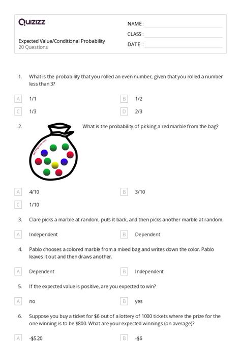 Conditional Probability Worksheets On Quizizz Free Printable