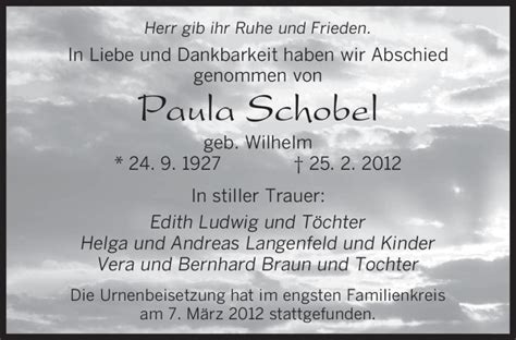 Traueranzeigen Von Paula Schobel Saarbruecker Zeitung Trauer De