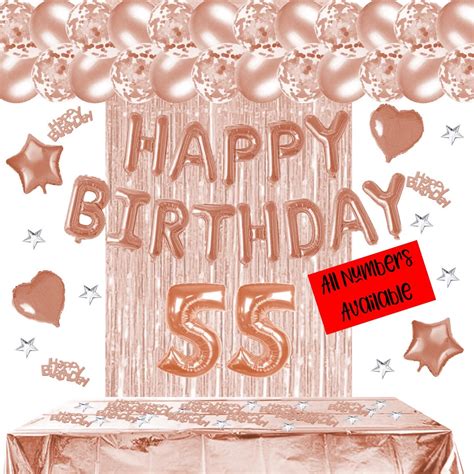 55th Birthday Decorations Birthday Party Supplies Rose Gold Etsy