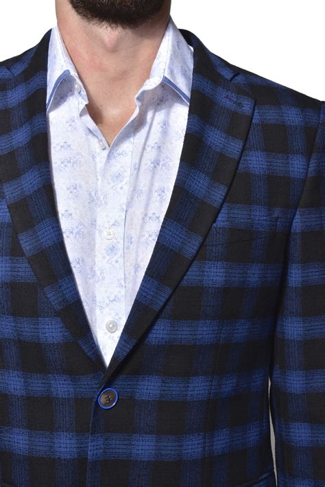 Dark Blue Checkered Blazer Blazers E Shop Uk