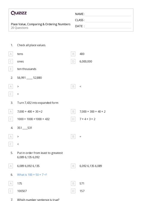 50 Ordering Numbers 11 20 Worksheets For 3rd Year On Quizizz Free