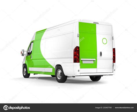 Big White Delivery Van Green Details Rear Side View — Stock Photo