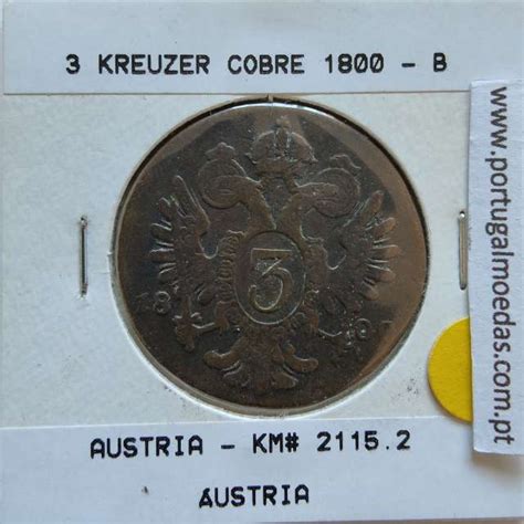 WC EP AU 2115 1800 B Áustria 3 Kreuzer 1800 B cobre World Coins