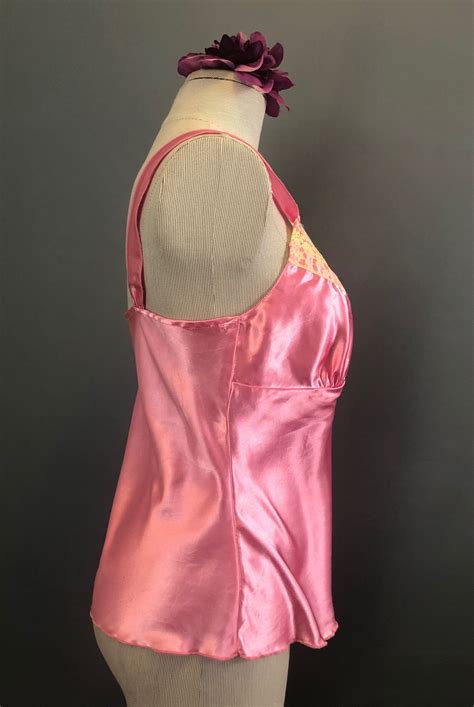 M Pink Satin Cami Top Pink Camisole Vintage Lingerie Top Etsy