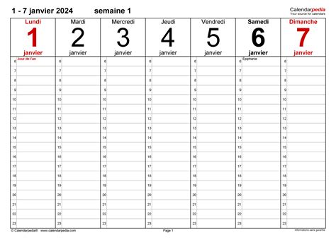 Calendrier Hebdomadaire 2024 à Imprimer Glory Kamilah