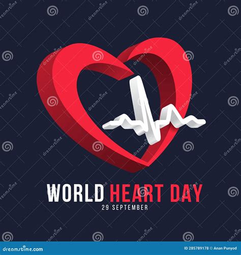 World Heart Day D Red Heart Shape And White Cardiology Wave Line