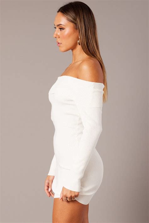 White Knit Dress Long Sleeve Mini Ally Fashion