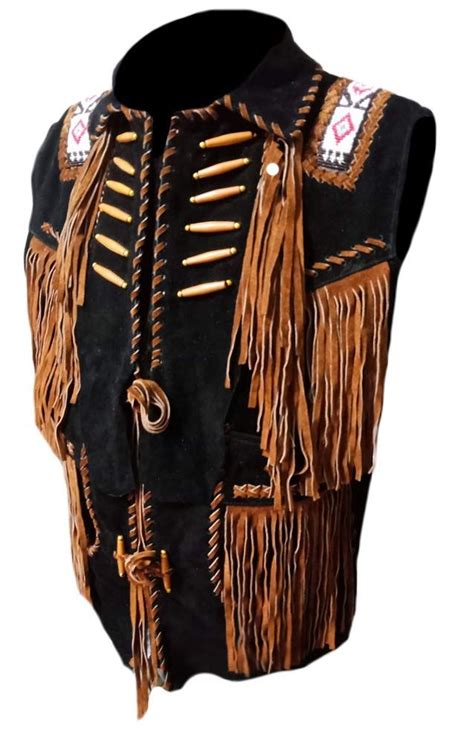 Coolhides Mens Cowboy Fringes Bones And Beads Suede Leather Stylish