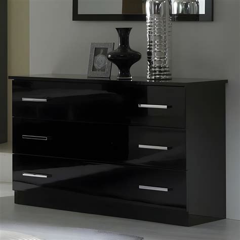 Commode Tiroirs Laqu Noir Brillant Arezzo L X L X H Cm