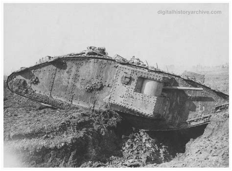 Wwi 1917 A British Mark Iv Tank Crossing A Trench On Its Way Into