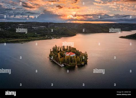 Visovac Croatia Aerial Panoramic View Of Visovac Christian Monastery