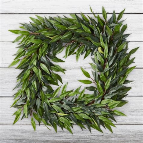 22 Inch Square Artificial Ficus Microphylla Leaf Wreath Indoor Lifelike