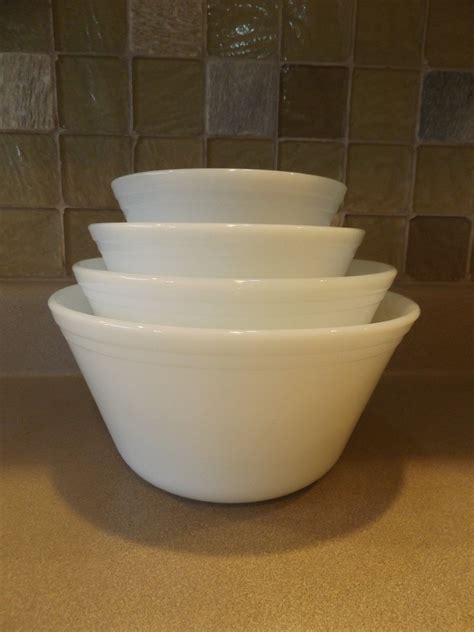 Vintage Federal Glass White Mixing Nesting Bowls Set Of Four Etsy