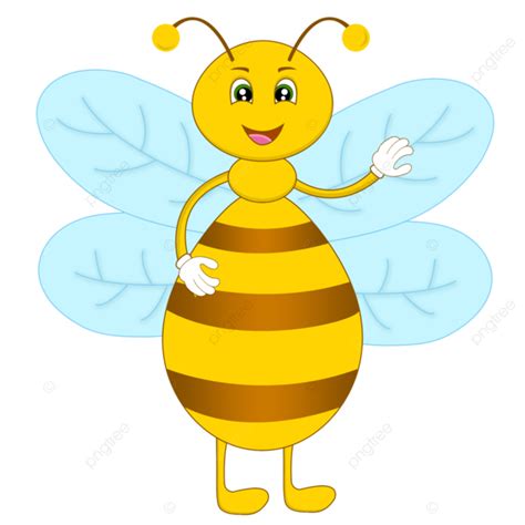 Cartoon Hand Drawn Yellow Cute Little Bee Illustration Make Honey Pollen Flight Png