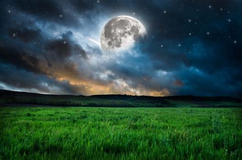 moon, Grass, Mood, Night, Stars, Fantasy, Dream, Nature, Landscape ...