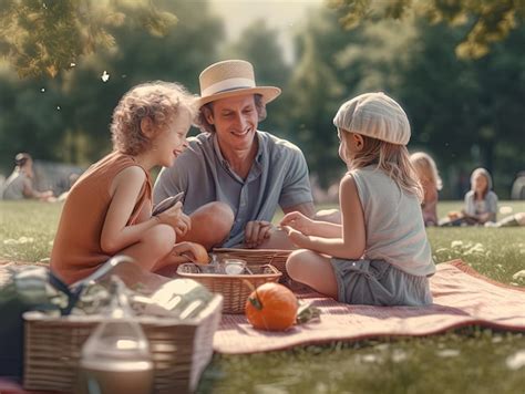 Familia Feliz Disfrutando De Un Picnic En El Parque Foto Premium