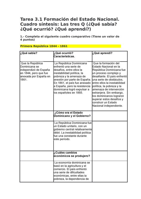 Tarea 31 Formación Del Estado Nacional Cuadro Síntesis Las Tres Q