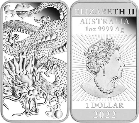 1 Dollar CHINESE DRAGON Rectangular 1 Oz Silver Coin 1 Australia 2022